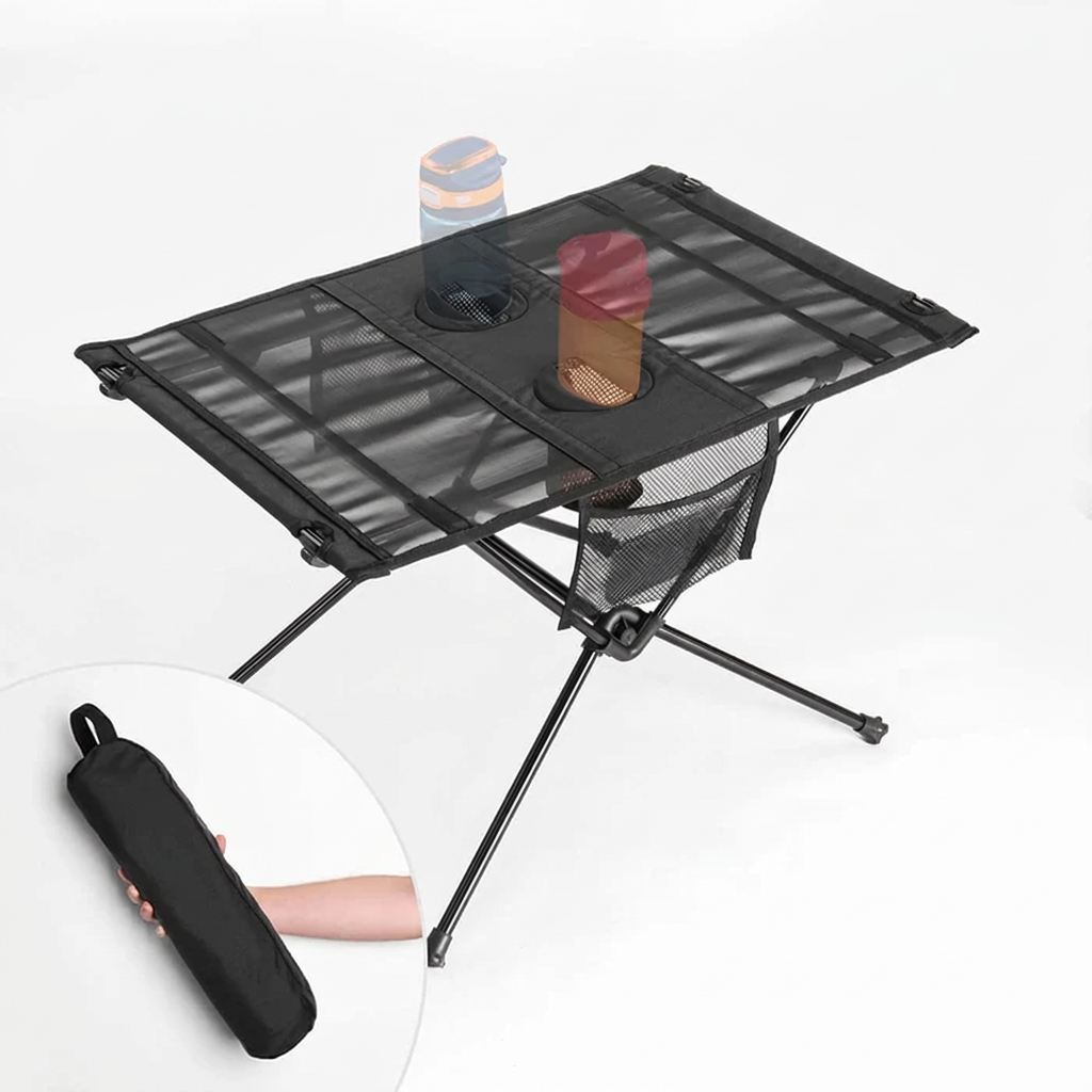 Table de camping pliable avec porte-gobelets