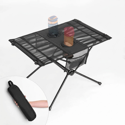 Table de camping pliable avec porte-gobelets