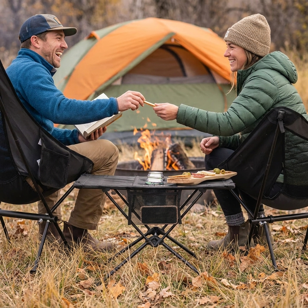 Table de camping dépliée